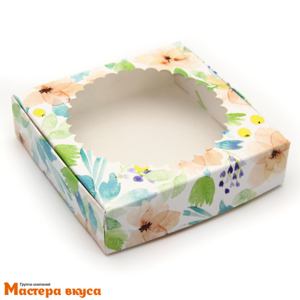 Упаковка для пряников и печенья с окном 11,5*11,5*3 см  (Цветы акварель)