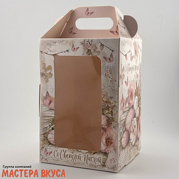 Коробка под кулич и пряничный домик с окном и ручкой, 10*10*15 см, "Ретро" 