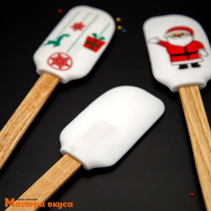 Лопатка силиконовая с деревянной ручкой 26 см, "Новый год"