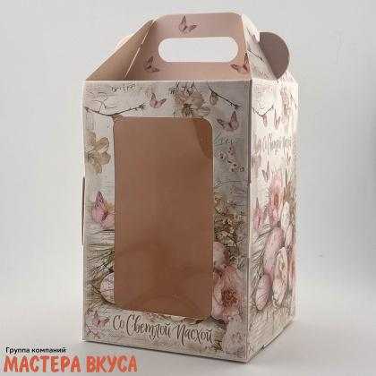 Коробка под кулич и пряничный домик с окном и ручкой, 10*10*15 см, "Ретро" 