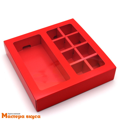 Упаковка для конфет  8 шт и плитки шоколада с обечайкой 177*178,5*38,5мм,  (алый)