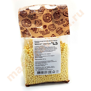 Посыпка Шарики зерновые Жемчуг  Желтый (5-7мм) в сахарной глазури, упак 700 гр