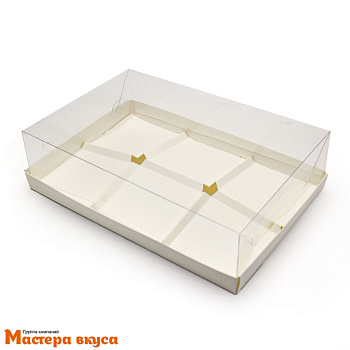 Коробка 6 ячеек для муссовых десертов с пластиковой крышкой, 260*170*60 мм (белая) (3-д)