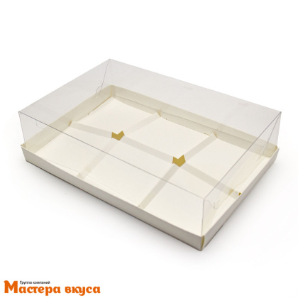 Коробка 6 ячеек для муссовых десертов с пластиковой крышкой, 260*170*60 мм (белая) (3-д)