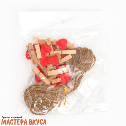 Декор прищепки "Сердца" красные, (набор 15 шт), 3,5*2,7*0,3 см