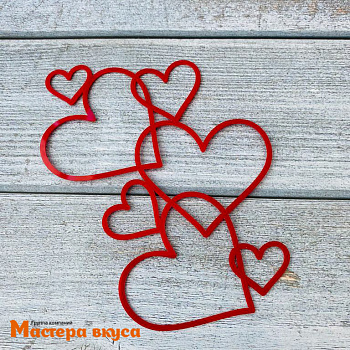 Зеркальное украшение  СКВОЗНЫЕ СЕРДЦА, красный, ~16,5*11 см (без палочки)