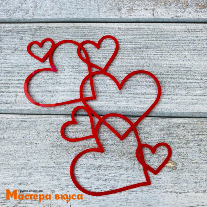 Зеркальное украшение  СКВОЗНЫЕ СЕРДЦА, красный, ~16,5*11 см (без палочки)