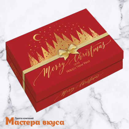 Упаковка для сладостей крышка/дно 210*150*57 мм  (Merry Christmas красная)