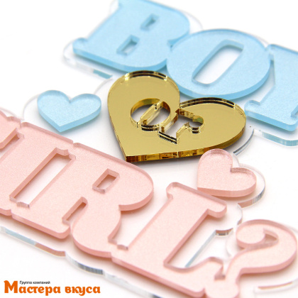 Топпер акриловый Мальчик или Девочка (BOY or GIRL), перламутровый, ~11*12,1 см 