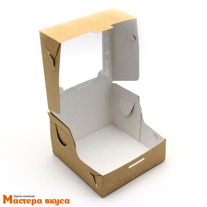 Упаковка для бенто-торта с окном 120*120* 80 мм, картон (крафт)