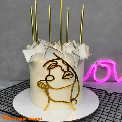 Зеркальное украшение КОНТУР ЛИЦА (ДЕВУШКА), золото, ~11*15 см (без палочки)