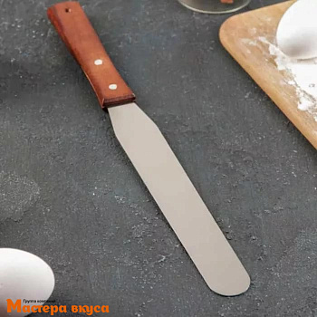Палета прямая металлическая 20 см, с деревянной ручкой (спатула)