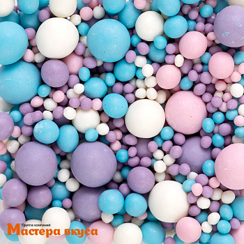 Посыпка Шарики зерновые Матовые микс Розовый-Сиреневый-Голубой-Белоснежный, 50 гр