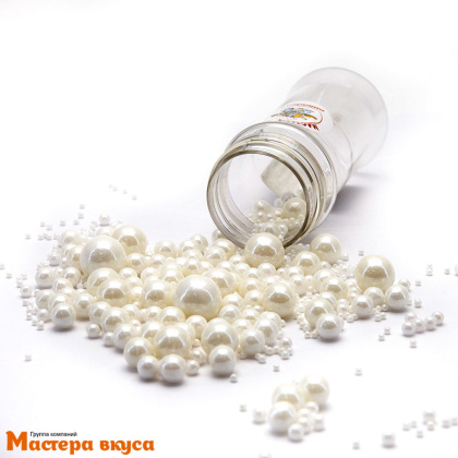 Посыпка Шарики сахарные Жемчуг БЕЛЫЙ перламутр (микс d2,3,5,7,10мм), 50гр