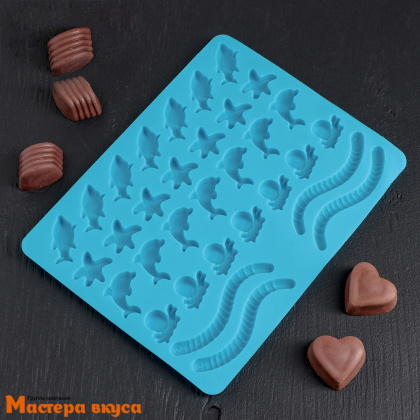 Форма для мармелада и шоколада силиконовая МОРСКИЕ СЛАДОСТИ, (32 ячейки) 22,3*17,2 см