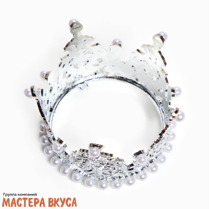 Декор для торта КОРОНА С ЖЕМЧУГОМ №1, серебро , d- 8 см, h-5 см