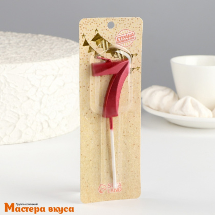 Свеча-цифра "Грань", красный металлик, на шпажке - 7  (h-6 см)