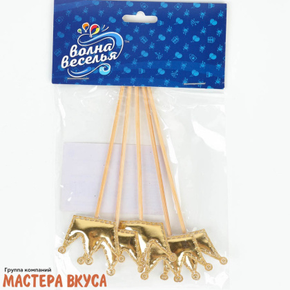 Шпажки "Корона", золото, дерево, 11 см (набор 5 шт)