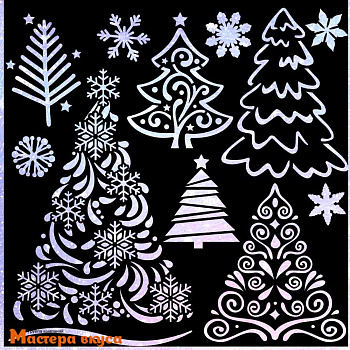 Трафарет для нанесения рисунка (НГ) ЕЛОЧКИ, 15*15 см