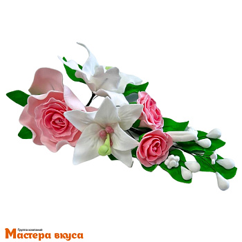 Сахарное украшение букет ЛИЛИЯ С РОЗОВОЙ РОЗОЙ, длина ~20см
