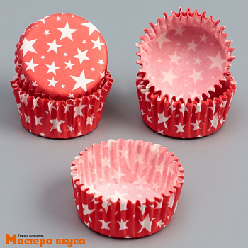 Капсула бумажная для конфет, d-3,5см  h-2см,  ЗВЁЗДЫ БЕЛЫЕ НА КРАСНОМ (миниупак ~20-25 шт)