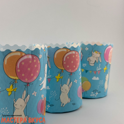 Форма бумажная для кулича (150г) d70*h85 мм ЗАЙЦЫ НА ШАРАХ