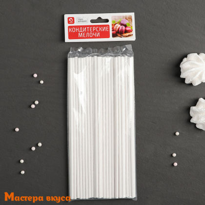 Палочки для кейкпопсов и леденцов (бумажные), 20 см, белые (упак 50 шт)