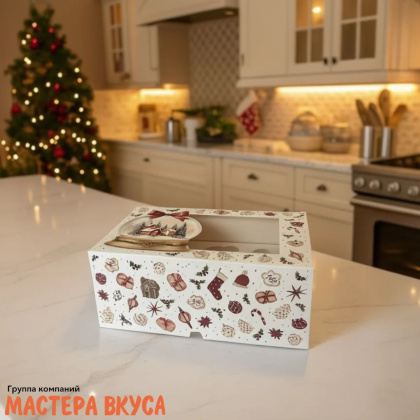 Коробка для  6 капкейков с окном, 250*170*100 мм   (Новогодний подарок)