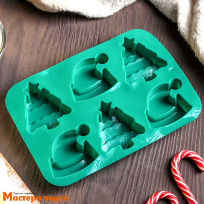 Форма силиконовая ЕЛКА, ДЕД МОРОЗ, (6 ячеек) 25*17*2,5 см 
