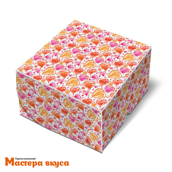 Коробка для  4 капкейков без окна, 160*160*100 мм  (Сердечки)