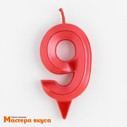 Свеча-цифра "Грань", красный металлик - 9, (h-6,5см)