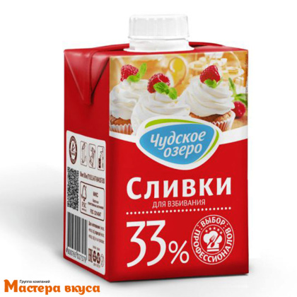 Сливки молочные 33% "Чудское озеро", 500 мл