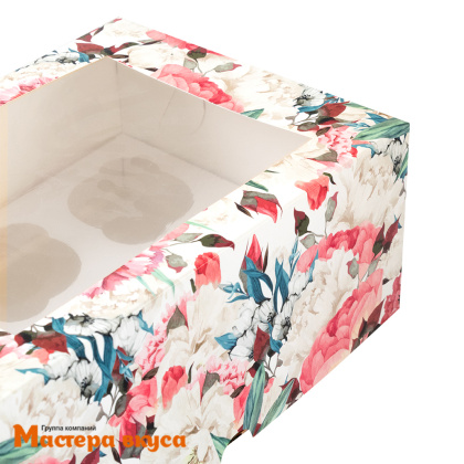Коробка для  6 капкейков с окном, 250*170*100 мм (Розы)