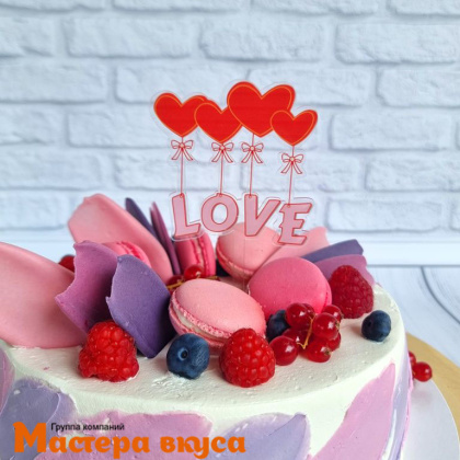 Топпер акриловый LOVE, прозрачный с красными сердцами, ~15*9 см 