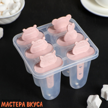 Форма для мороженого пластиковая (эскимо) МОРДАШКИ, (6 ячеек) 11*11*11 см