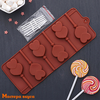 Форма для леденцов силиконовая ВЛЮБЛЕННОСТЬ, (6 ячеек+палочки) 24*9,5 см