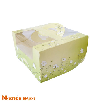 Упаковка для бенто-торта с окном и ручками, 140*140*80 мм  (Хорошего настроения)