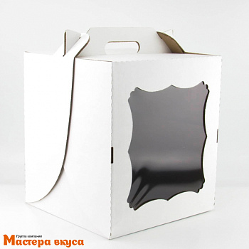 Короб для торта с окном и ручками 260*260*300 мм, белый, АП