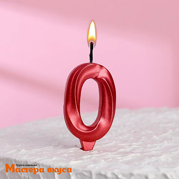 Свеча-цифра "Грань", красный металлик - 0, (h-6,5см)