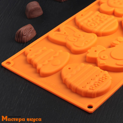 Форма для шоколада силиконовая  ПАСХАЛЬНЫЕ ИГРУШКИ, (8 ячеек) 30*17*1 см