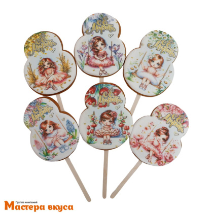 Топпер имбирный пряник "8 Марта.Девочка", ~9*7.4 см, 50 гр  