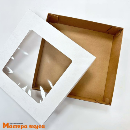 Коробка для пирога с окном, 300*300*80 мм, (белый)