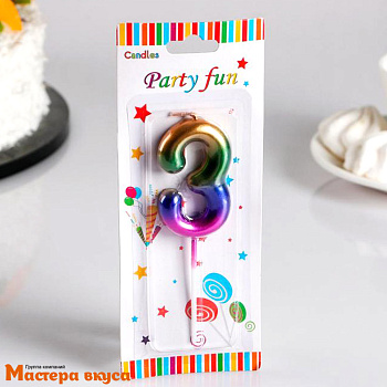 Свеча-цифра "Акварель", разноцветная - 3  (h-5,5см)