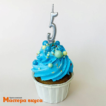 Свеча-цифра "МИНИ", серебро - 5  (h-4.5см)