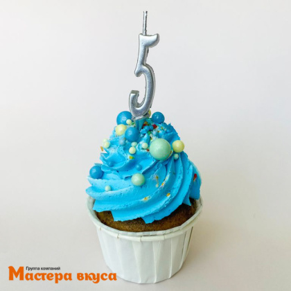 Свеча-цифра "МИНИ", серебро - 5  (h-4.5см)