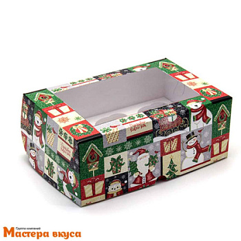 Коробка для  6 капкейков с окном, 250*170*100 мм  (Новогодний микс)