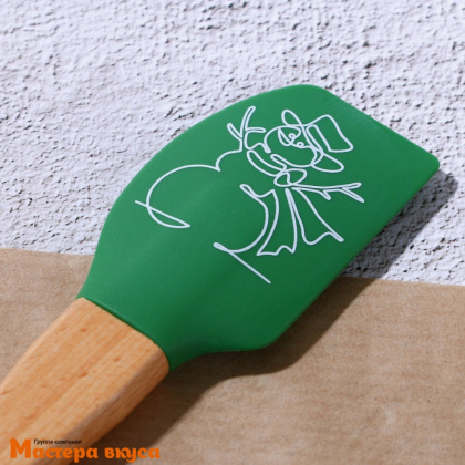 Лопатка силиконовая с деревянной ручкой 23,3 см, "Снеговик"