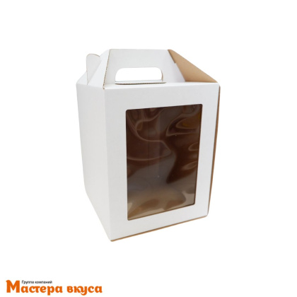 Коробка под кулич и пряничный домик с окном и ручкой, 16*16*20 см (белый)  боковая загрузка без ложемента