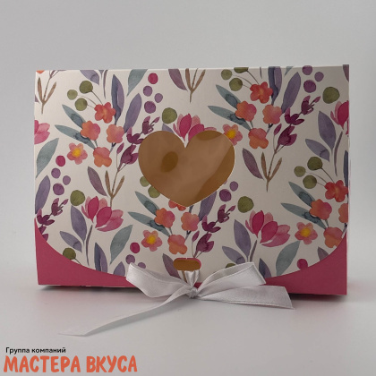 Упаковка для сладостей с лентой 165*115*50 мм (Розовые цветы)