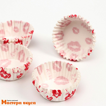 Капсула бумажная для конфет, d-3,5см  h-2см, ПОЦЕЛУЙ (миниупак ~15-20 шт)